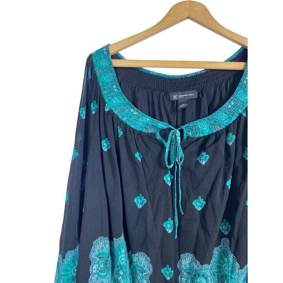 INC 3X Tunic Blouse Top Black Sheer Gauzy Sleeve Peasant Boho Chiffon Paisley - Picture 4 of 9